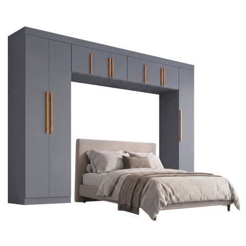 Guarda Roupas Modulado Closet Quarto Completo 9 Portas com Espaço para Cama Queen 1,58m Madrid