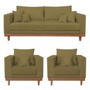 Ver imagem 3 de Kit 2 Poltronas Living + Sofá 3 Lugares Base Madeira Suede Capuccino