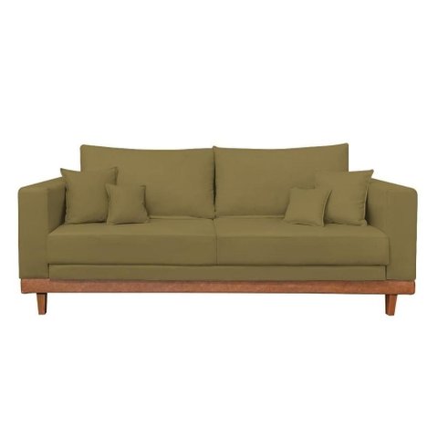 Kit 2 Poltronas Living + Sofá 3 Lugares Base Madeira Suede Capuccino