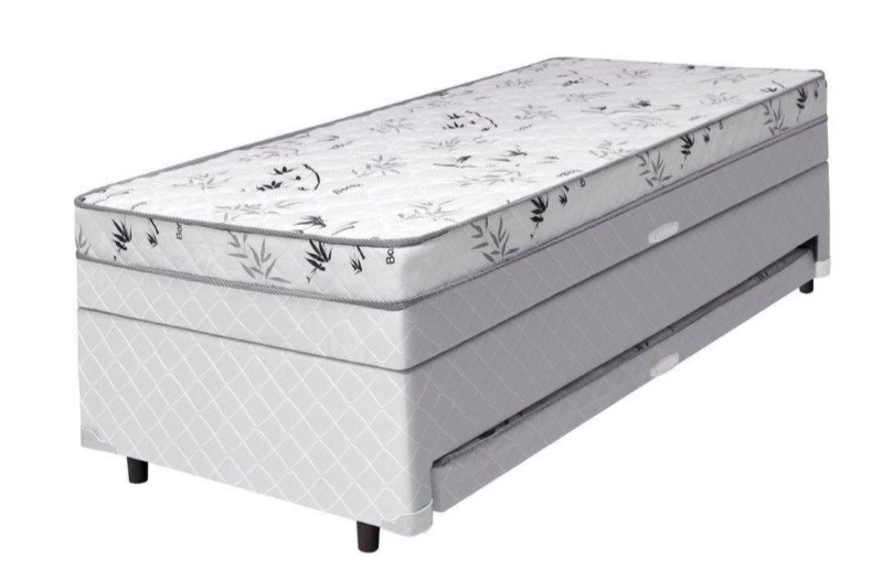 Cama Box Baú Solteiro Conjugado de Molas com Cama Auxiliar Bicama 3 em 1 - Matelassê Branco - 2