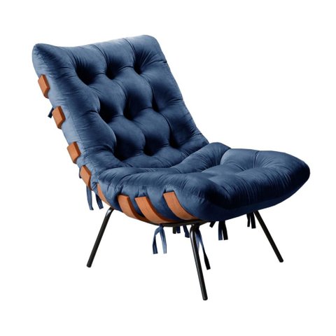 Poltrona Costela Cor:Veludo Azul 210