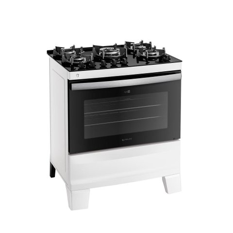 Fogão Agile Up Glass 5 Bocas Atlas, Mesa de Vidro Temperado, Acendimento Automático Bivolt - Branco