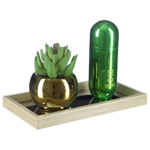 Bandeja Mini com Espelho Decorativa P/ Perfume Banheiro Pgb Bandeja de Madeira Espelhada Palha