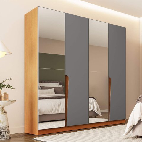 Guarda Roupa Casal 4 Portas e 4 Gavetas com Espelho 240847 Linha Porto Politorno Móveis