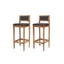 Ver imagem 2 de Kit 2 Banquetas Madeira Mel Pub Assento Encosto Estofados:Mel com Linho Chumbo