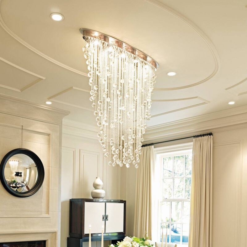 Lustre moderno de luxo com montagem embutida, luminária de luxo com design oval para sala de estar - - 4