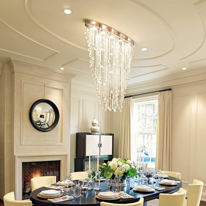Lustre moderno de luxo com montagem embutida, luminária de luxo com design oval para sala de estar - - 5