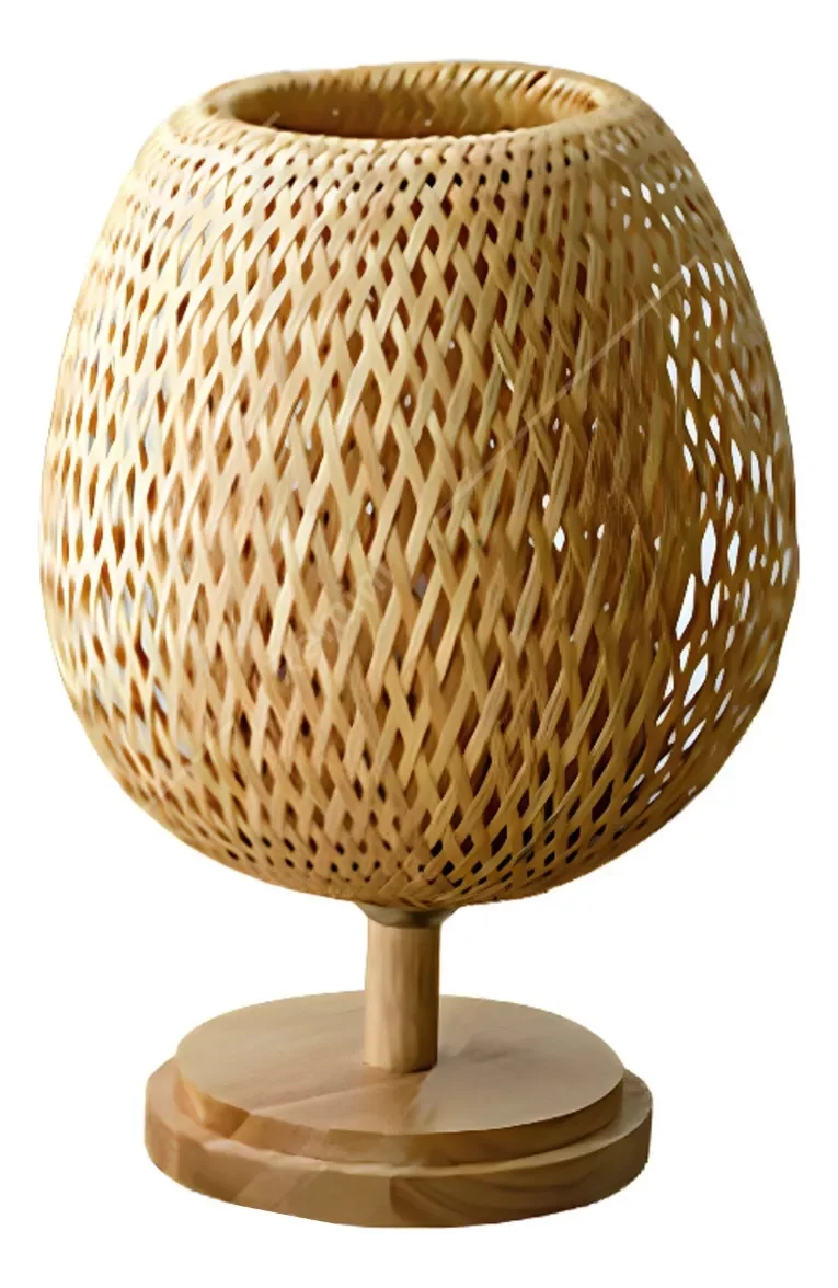 Abajur Luminária Tecelagem Bambu Rattan Luxuoso 37x20