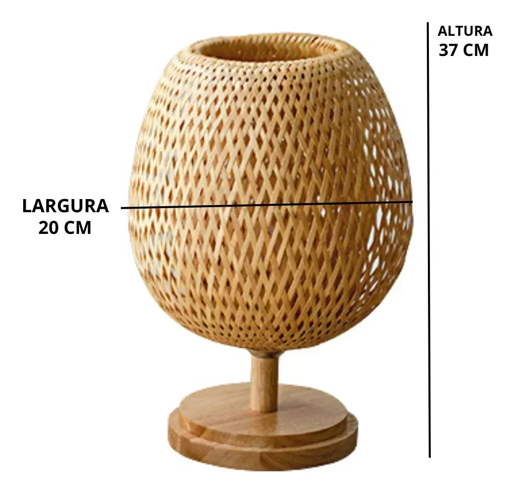 Abajur Luminária Tecelagem Bambu Rattan Luxuoso 37x20 - 6