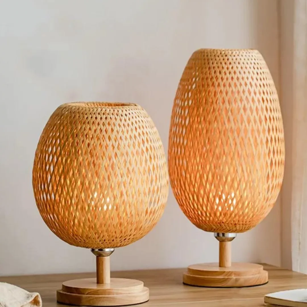 Abajur Luminária Tecelagem Bambu Rattan Luxuoso 37x20 - 4