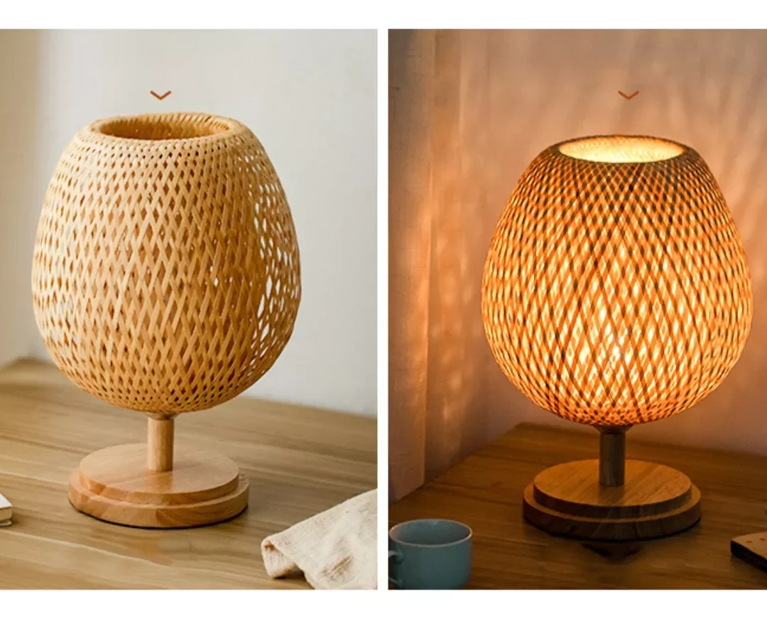 Abajur Luminária Tecelagem Bambu Rattan Luxuoso 37x20 - 3