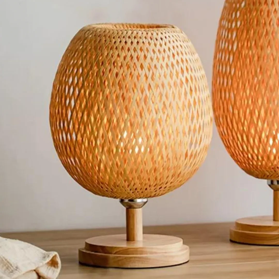Abajur Luminária Tecelagem Bambu Rattan Luxuoso 37x20 - 2
