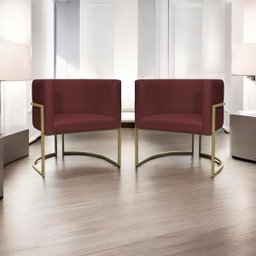 Kit 2 Poltronas Decorativa Recepção Luna Suede Cores Base de Ferro Champagne - 2