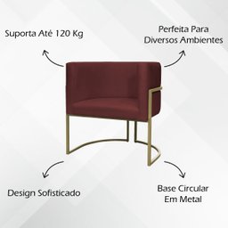 Kit 2 Poltronas Decorativa Recepção Luna Suede Cores Base de Ferro Champagne - 3