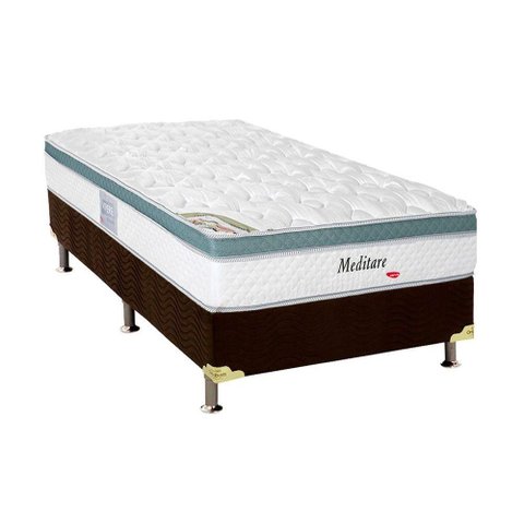Cama Box Solteiro: Colchão Molas Herval MasterPocket Ensacadas Meditare + Base CRC Suede Brown(88x18