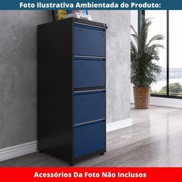Armário de Arquivo Oficio 4 Gavetas Pandin 47 Cm (larg) Aço Preto C/ Frente Gaveta Azul C/ Chave - 6