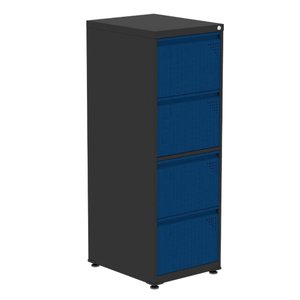 Armário de Arquivo Oficio 4 Gavetas Pandin 47 Cm (larg) Aço Preto C/ Frente Gaveta Azul C/ Chave
