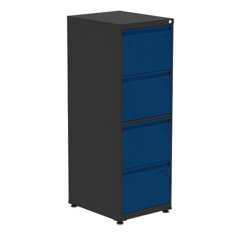 Armário de Arquivo Oficio 4 Gavetas Pandin 47 Cm (larg) Aço Preto C/ Frente Gaveta Azul C/ Chave