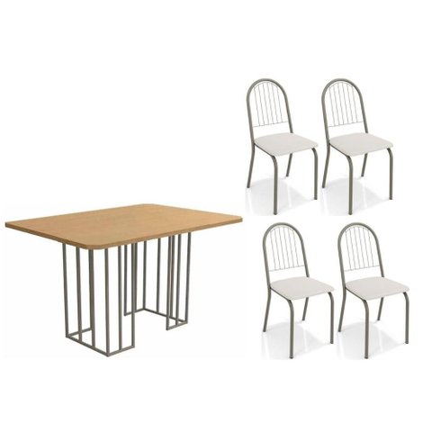 Sala de Jantar Completa Duina C/ Tampo de Madeira 136cm e 4 Cadeiras Noruega Niquel/freijo - Courano