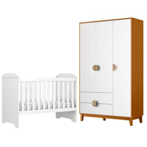 Berço Americano Mini Cama Mel com Guarda Roupa Ipê Branco Cinamomo - Móveis Albatroz