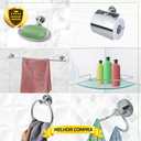 Ver imagem 4 de Kit Acessório para Banheiro Aço Inox 6 Peças com Porta Shampoo Vidro Canto Cód. 7230