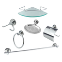 Ver imagem 1 de Kit Acessório para Banheiro Aço Inox 6 Peças com Porta Shampoo Vidro Canto Cód. 7230