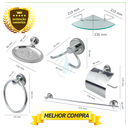 Ver imagem 3 de Kit Acessório para Banheiro Aço Inox 6 Peças com Porta Shampoo Vidro Canto Cód. 7230