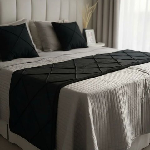 Peseira Drapeada Veludo Luxo 2,90x0,50m Dupla Face cama king Preto