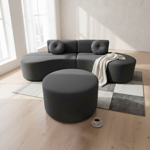 Sofá Modular Orgânico Monterrey 260cm + Puff Suede Cinza