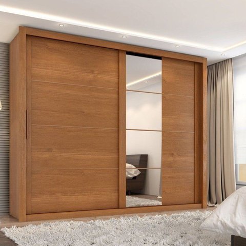 Guarda Roupa Casal Essencial 2 Portas de Correr 6 Gavetas com 4 Espelhos Yescasa Marrom/Cinamomo