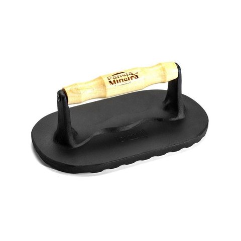 Prensador Retangular Alça de Madeira Panela Mineira 20x12cm