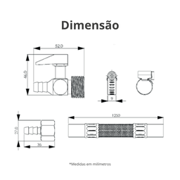 Kit Instalação Fogão e Cooktop Flexível 1,25 Metros Registro Corta Fogo Durín - 3
