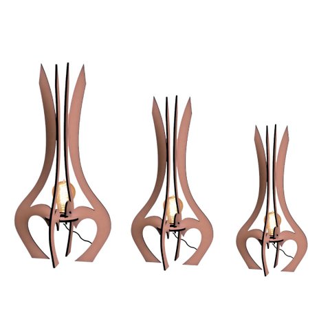 Luminária de Chão Mdf Palace:marrom/kit com 3 - 85x45cm, 75x40cm e 60x30cm