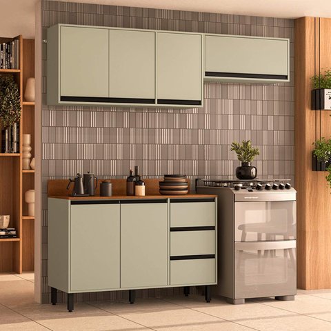 Armário de Cozinha Modulada Completa 3 Peças 200cm com Tampo 250039 Koya Politorno Móveis