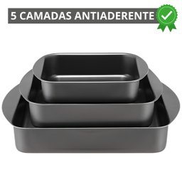 Jogo de Assadeira Quadrada 03 Peças Antiaderentes + Luva Térmica + Pincel Vermelho + Descanso de Pan - 9