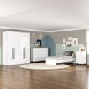 Ver imagem 1 de Guarda-roupa Sevilha 4 Portas Cômoda 8 Gavetas Mesa de Cabeceira 3 Gavetas Cama Infanto Juvenil