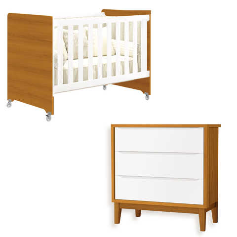 Quarto de Bebê Berço Evolution + Cômoda 3 Gavetas Savana