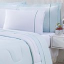 Ver imagem 2 de Kit Edredom 100% Algodão Percal 150 Fios Dupla Face Queen + Jogo de Cama 7 Peças - Verde-branco