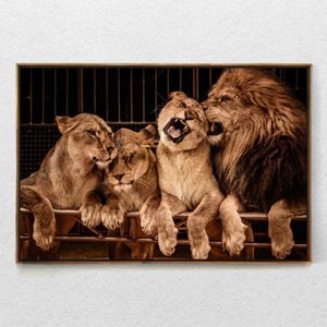 Quadro Decorativo Família Quatro Leões Com Moldura e Sem Vidro 40x60