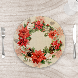 Capa para Sousplat 35cm Natal Poinsettia - com Base - Kit com 2