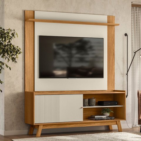Conjunto Painel Extensível Rack Tv até 65 Polegadas Tremonti/audrey Nature/off White G77 - Gran Belo