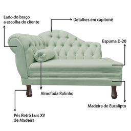 Recamier Larissa Estofado Sala 120 Cm Direito de Quem Senta Veludo Acqua - Mb Decor - 5
