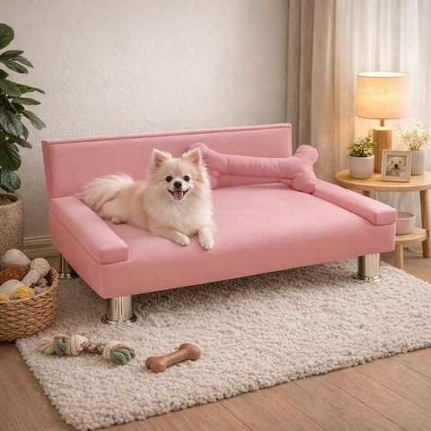 Cama Pet para Cães e Gatos 90x60cm com Almofada de Osso Rosa - Pallazio