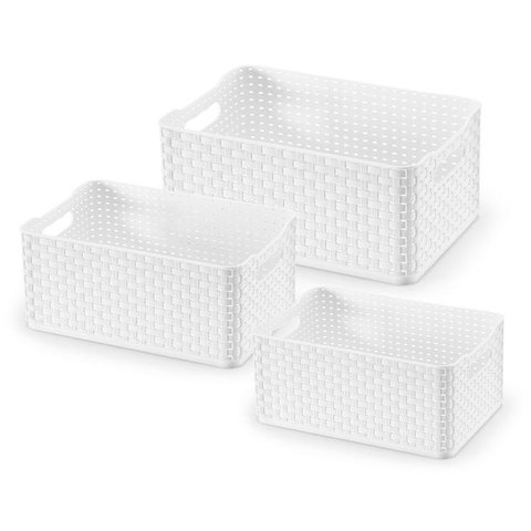 Kit de 3 Cestos Rattan - Arthi - Branco