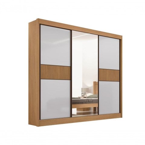 Guarda Roupa Cristal Casal 3 Portas Ripado 6 Gavetas com Pés D' Doro Cinamomo/off White/ripado