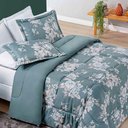 Ver imagem 1 de Kit Edredom Celi Queen Dupla Face Micropercal 200 Fios 3 Peças - Verde Floral