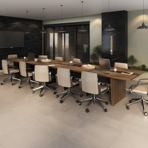 Mesa Reunião Escritório 12 Lugares com Caixa de Tomada, Tampo Engrossurado 50mm