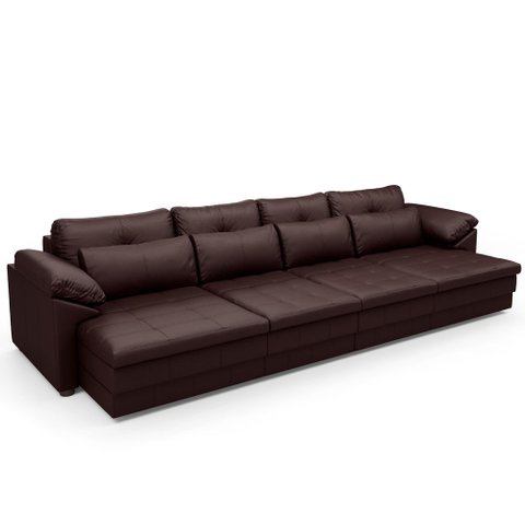 Sofá Retrátil para Sala de Estar 4 Lugares 339cm Riza S03 Couro Caramelo - Lyam Decor