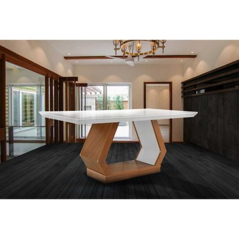 Mesa para Cozinha Alvorada com Tampo 180x90cm Madeirado Vidro Canto Reto Imbuia Off White Rufato