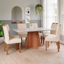 Ver imagem 1 de Sala de Jantar 6 Lugares Tampo de Vidro 160 cm Zenóbia Cadeiras Madeira Maciça Cinamomo/Nude - Panor
